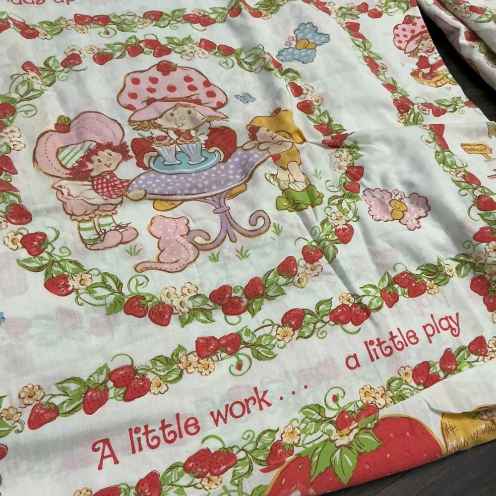 Vintage Strawberry Shortcake Twin Flat Fitted Sheet Set JCPenney 1980s Upcycle